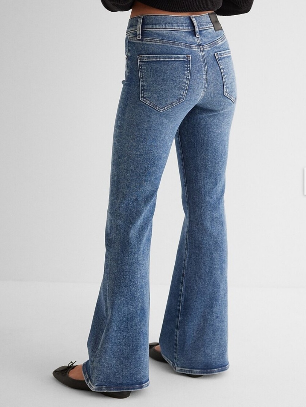 Express 70s Flare Jeans Mid Rise Blue Denim Boho Retro Stretch Size 8R Women - Picture 10 of 14
